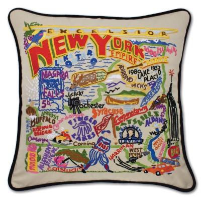 New York State Hand Embroidered CatStudio Pillow