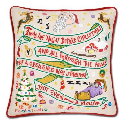 Night Before Christmas Hand Embroidered CatStudio Pillow