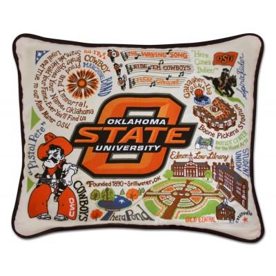 Oklahoma State Hand Embroidered CatStudio Pillow