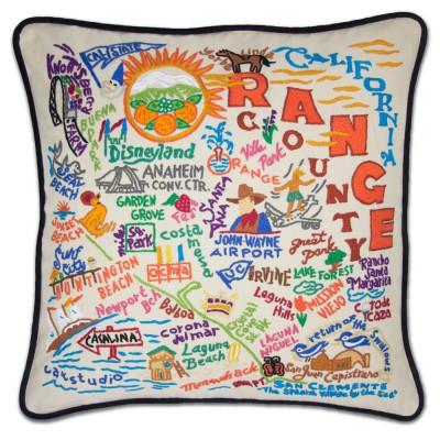 Orange County Hand Embroidered CatStudio Pillow