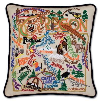 Oregon Hand Embroidered CatStudio Pillow