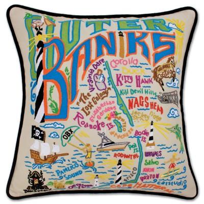 Outer Banks Hand Embroidered CatStudio Pillow