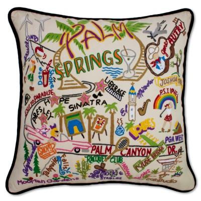 Palm Springs Hand Embroidered CatStudio Pillow