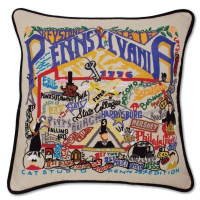 Pennsylvania Hand Embroidered CatStudio Pillow