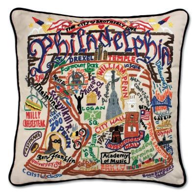 Philadelphia Hand Embroidered CatStudio Pillow