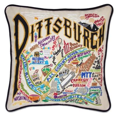 Pittsburgh Hand Embroidered CatStudio Pillow