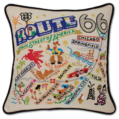 Route 66 Hand Embroidered CatStudio Pillow
