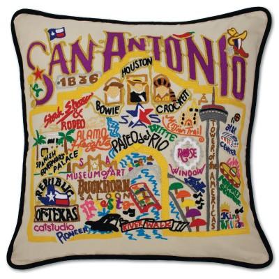 San Antonio Hand Embroidered CatStudio Pillow