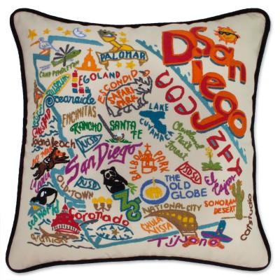 San Diego Hand Embroidered CatStudio Pillow