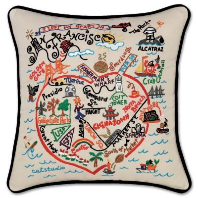 San Francisco Hand Embroidered CatStudio Pillow