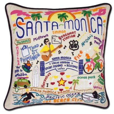 Santa Monica Hand Embroidered CatStudio Pillow