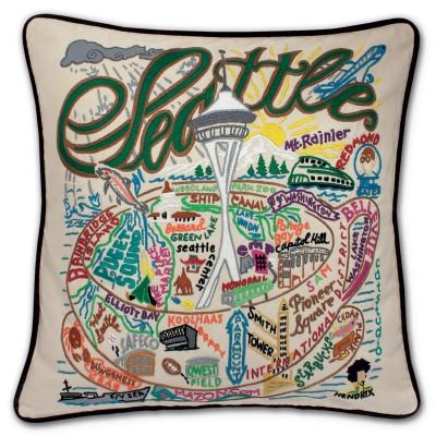 Seattle Hand Embroidered CatStudio Pillow