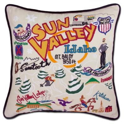 Ski Sun Valley Hand Embroidered CatStudio Pillow