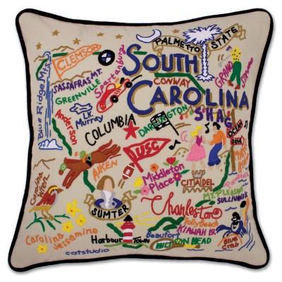 South Carolina Hand Embroidered CatStudio Pillow