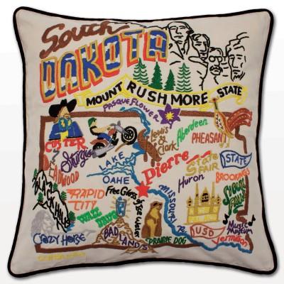 South Dakota Hand Embroidered CatStudio Pillow