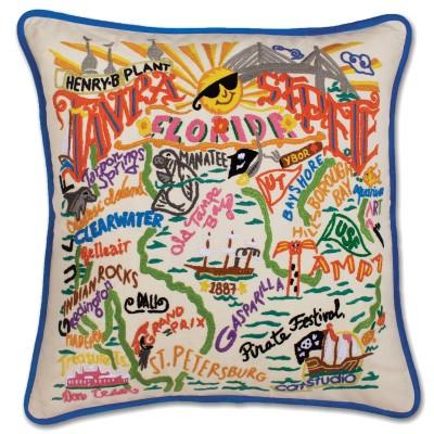 Tampa St Pete Hand Embroidered CatStudio Pillow
