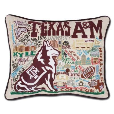 Texas A&M Hand Embroidered CatStudio Pillow