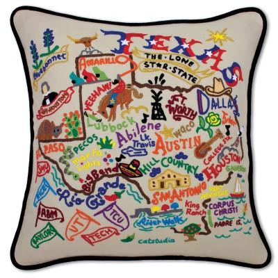 Texas Hand Embroidered CatStudio Pillow