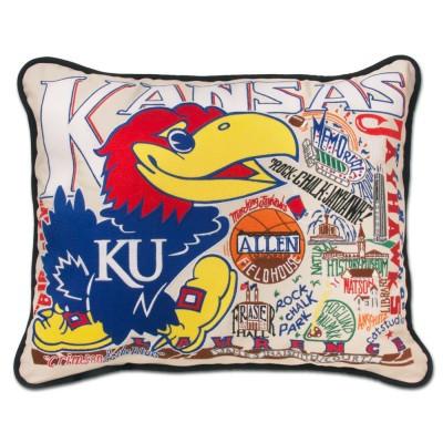 Kansas University Hand Embroidered CatStudio Pillow
