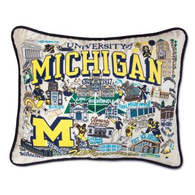 Michigan University Hand Embroidered CatStudio Pillow