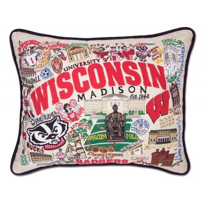 Wisconsin University Hand Embroidered CatStudio Pillow