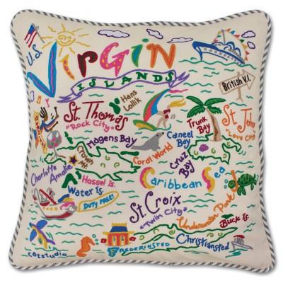 Virgin Isles Hand Embroidered CatStudio Pillow
