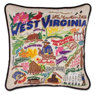 West Virginia Hand Embroidered CatStudio Pillow