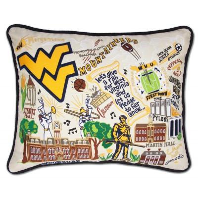 West Virginia University Hand Embroidered CatStudio Pillow