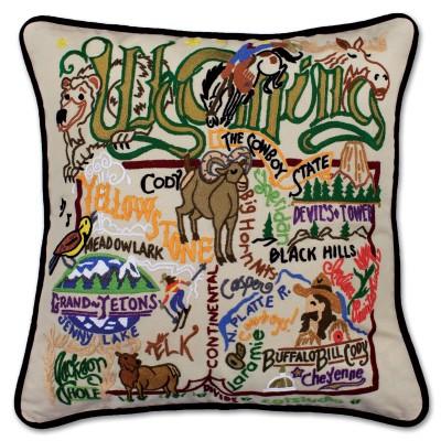 Wyoming Hand Embroidered CatStudio Pillow